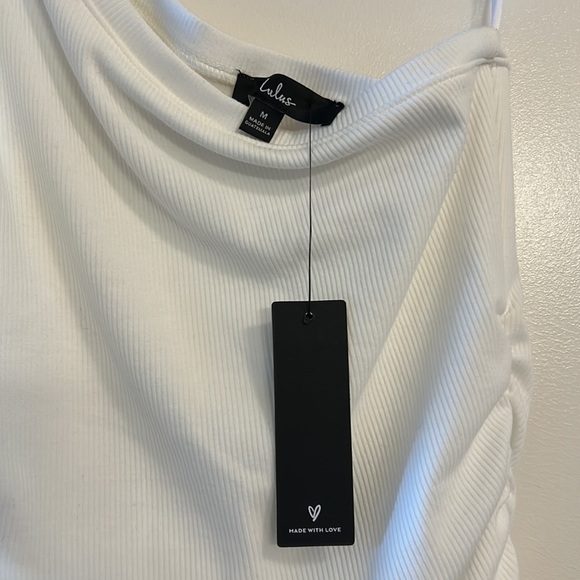 Lulus Side and Seek White Ribbed One-Shoulder Ruched Mini Dress, Medium NWT - Picture 6 of 7